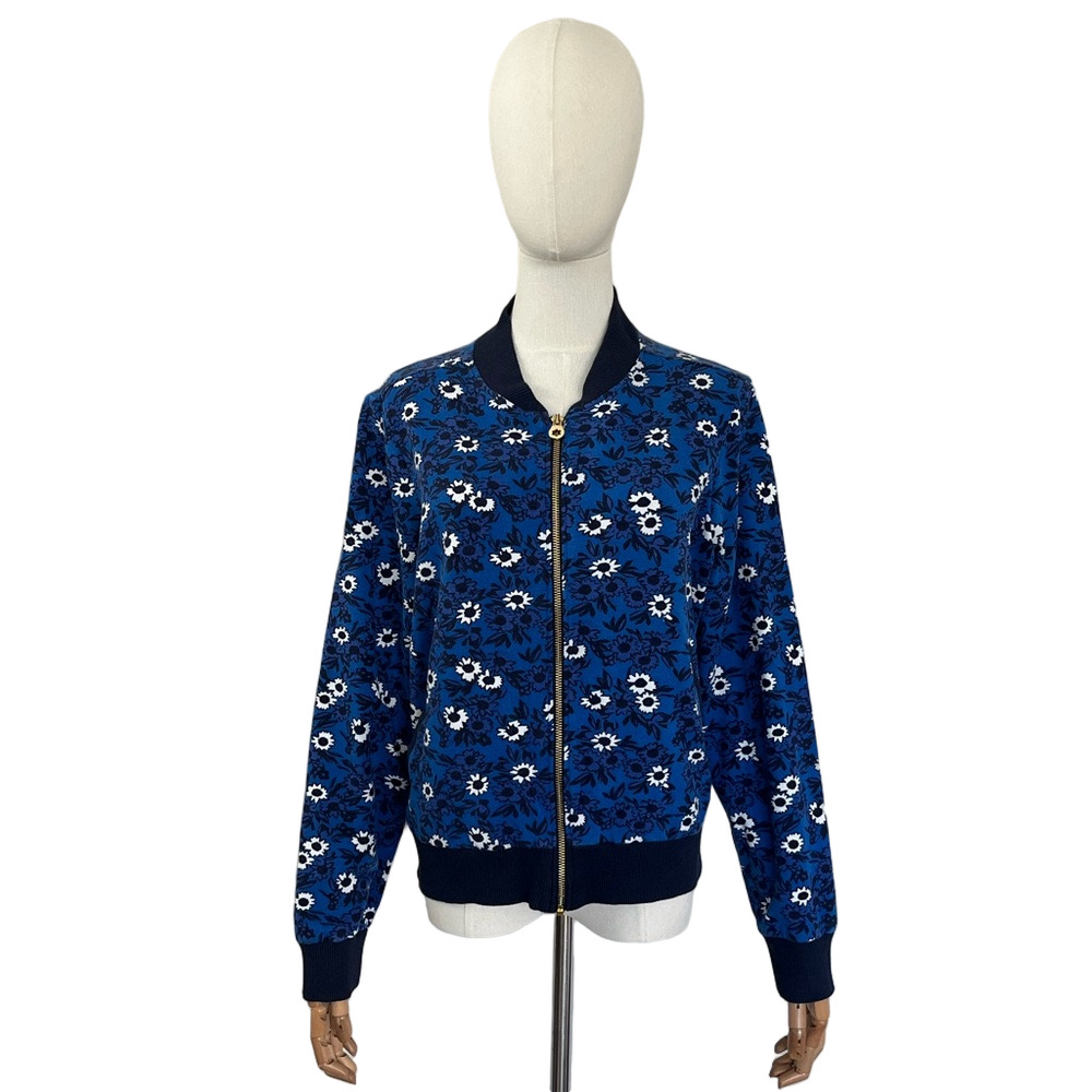 Draper James Floral Bomber Jacket Blue White Zip Preppy Cotton Modal Size M - Picture 6 of 15